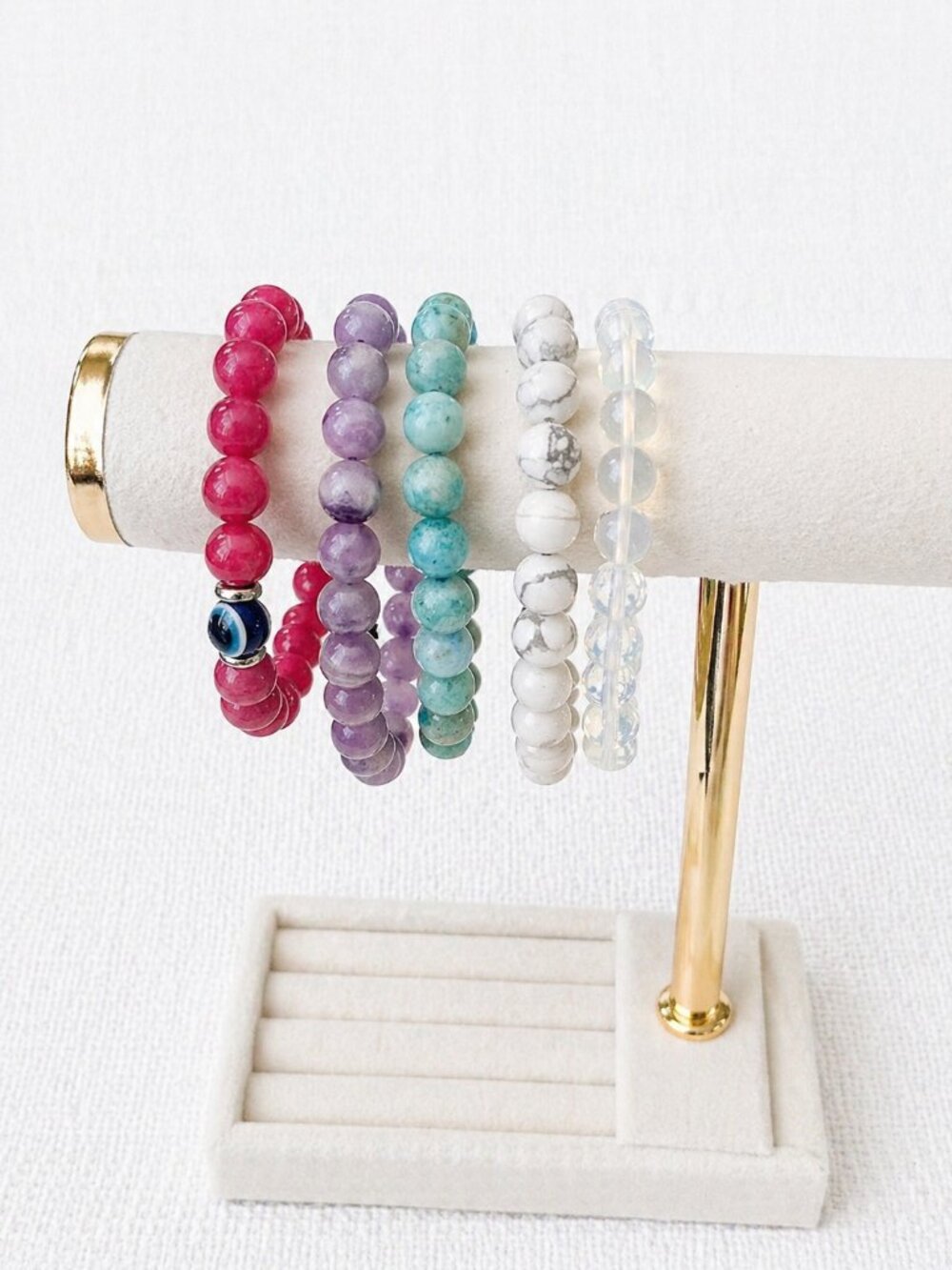 Set of 5 Gemstone Bracelets: Chevron Amethyst Howlite Plus More